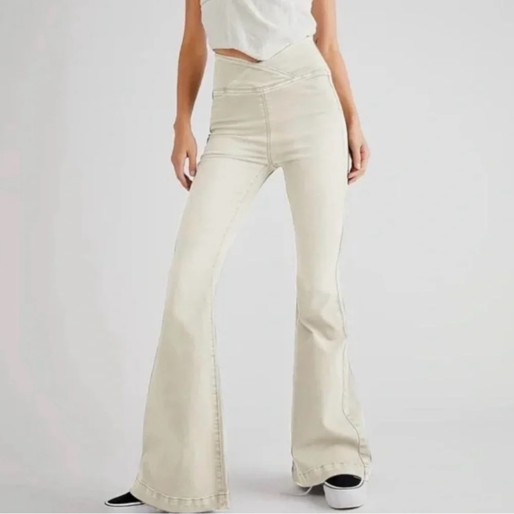 Free People Cream High-Rise Boot Cut Flare Pants